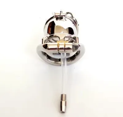 Double Lock Chastity Cage with Urethral Catheter Stainless Steel Male Chastity Devices Sex Toys for Men Penis Lock Cock Ringh_img_2