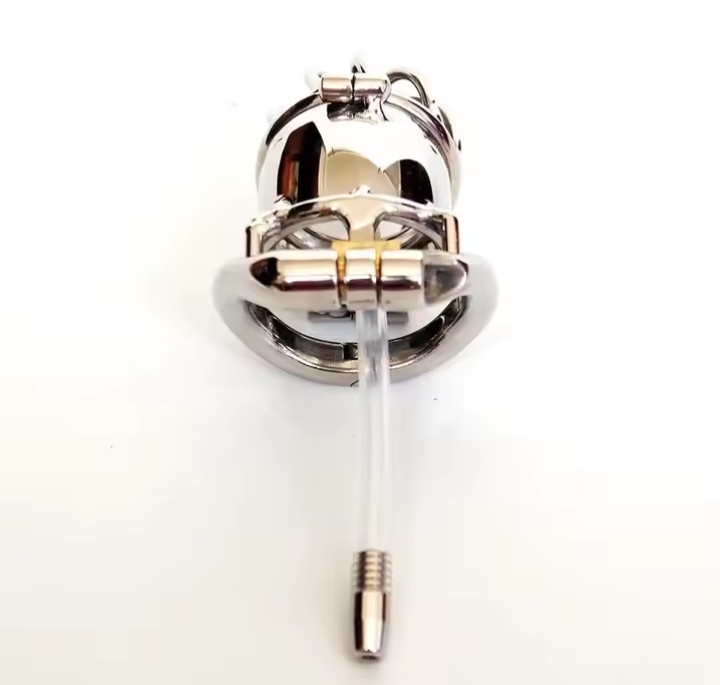 Double Lock Chastity Cage with Urethral Catheter Stainless Steel Male Chastity Devices Sex Toys for Men Penis Lock Cock Ringh_img_2