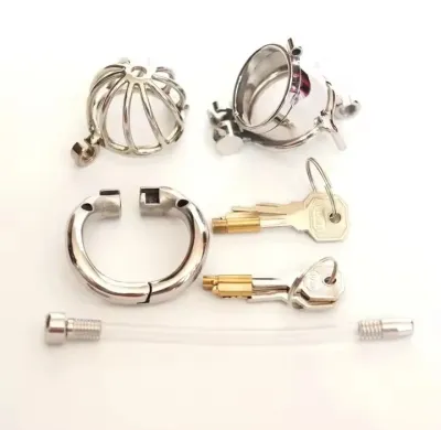 Double Lock Chastity Cage with Urethral Catheter Stainless Steel Male Chastity Devices Sex Toys for Men Penis Lock Cock Ringh_img_3
