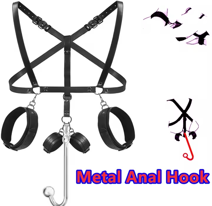 Erotic Toys Kits Adjustable Bondage Reverse Handcuffs Metal Anal Hook Binding Belt Sets Sex Toy For Couples BDSM Adult Toys