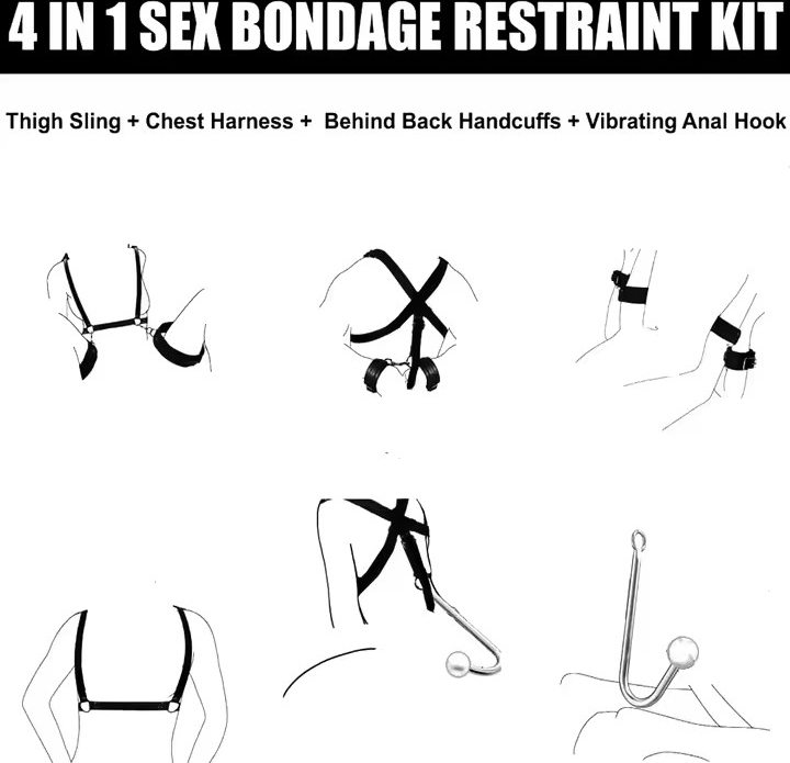 Erotic Toys Kits Adjustable Bondage Reverse Handcuffs Metal Anal Hook Binding Belt Sets Sex Toy For Couples BDSM Adult Toys_img_1