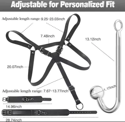 Erotic Toys Kits Adjustable Bondage Reverse Handcuffs Metal Anal Hook Binding Belt Sets Sex Toy For Couples BDSM Adult Toys_img_2