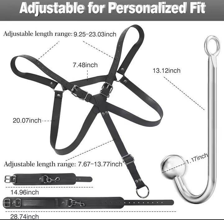 Erotic Toys Kits Adjustable Bondage Reverse Handcuffs Metal Anal Hook Binding Belt Sets Sex Toy For Couples BDSM Adult Toys_img_2