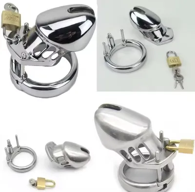 Male Stainless Steel/Chrome Plated Chastity Device Lockable Breathable Cock Cage Adult Product Penis Ring Sex Toys for Adult Men_img_1