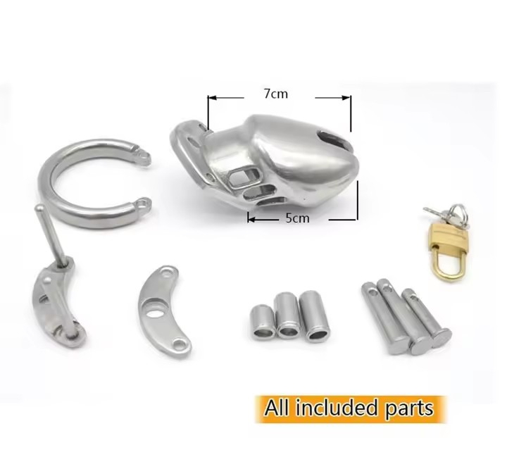 Male Stainless Steel/Chrome Plated Chastity Device Lockable Breathable Cock Cage Adult Product Penis Ring Sex Toys for Adult Men_img_4