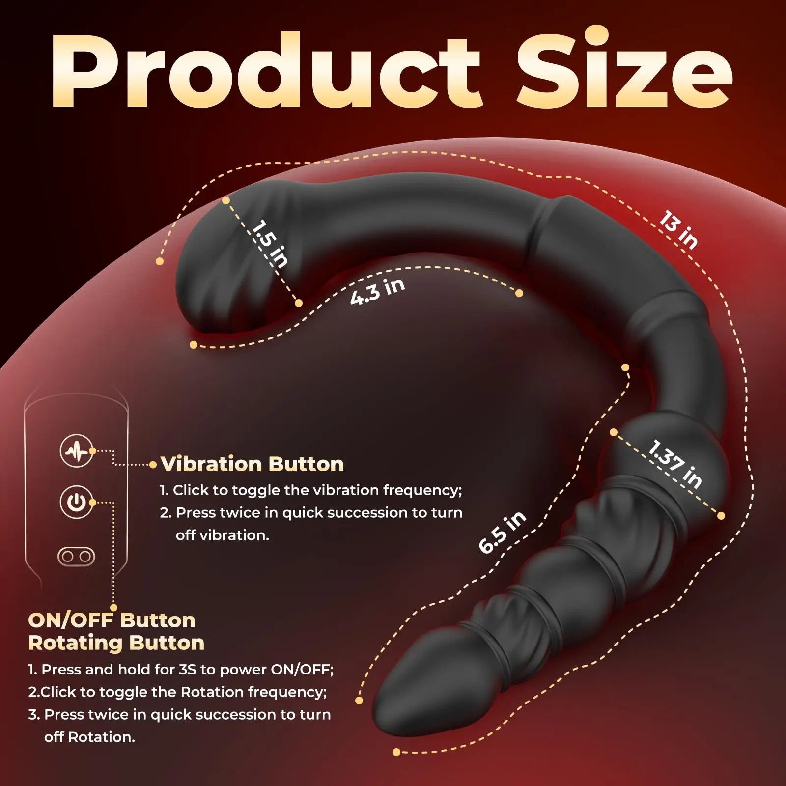 Dual-Ended Vibrating Prostate Massager Curved Anal Dildo Butt Plug Vibrator Rotation Anal Beads Adult Sex Toys for men_img_3