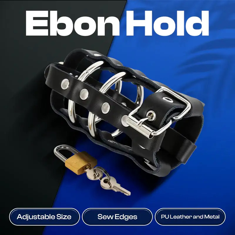 Ebon Hold - Male Leather Chastity Cage