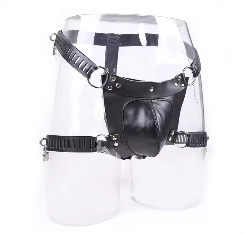 SM Bondage Flirting Male Utensil Chastity Pants Leather Strap Adult Birdcage Sexy Underwear Couple Sex