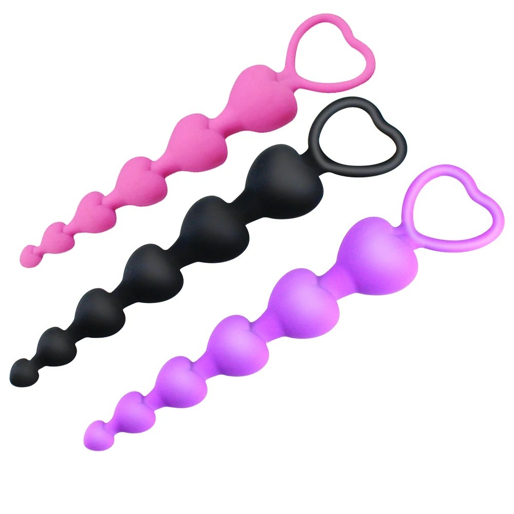 Flexible Silicone Long Anal Beads Butt Plug Heart Shape Waterproof Anal Sex Toy for Man Women Couple No Vibrator Bullet Sex Shop