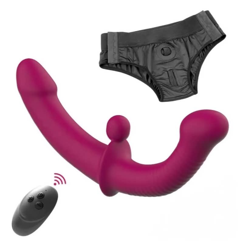 G-Spot Double-Ended Adult Sex Toys with 10 Modes Strapless Strap-on Dildo Vibrator with Remote Control for Women Lesbian Couples'
