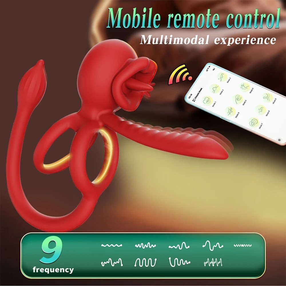 App Vibrating Penis Ring Vibrator with Sexy Licking Mouth G Spot Clitoral Stimulator Cock Rings Couples Adult Sex Toys for Men_img_1