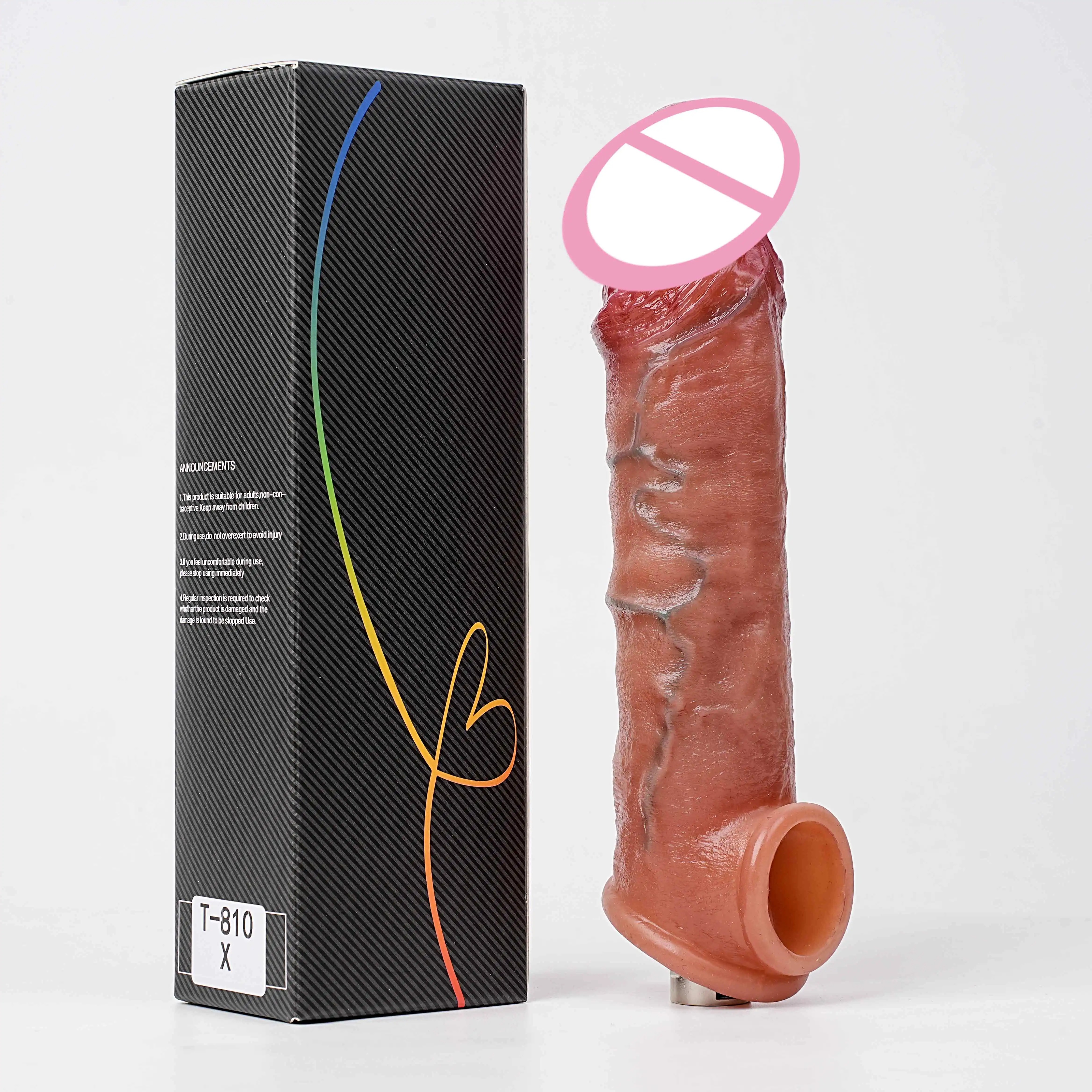 Realistic Penis Sleeve Reusable Condoms Dick Enlargement Delay Ejaculation Extender Dildo Enhancer Male Cock Sex Toys_img_1