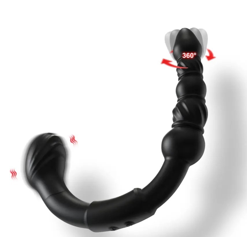 Dual-Ended Vibrating Prostate Massager Curved Anal Dildo Butt Plug Vibrator Rotation Anal Beads Adult Sex Toys for men