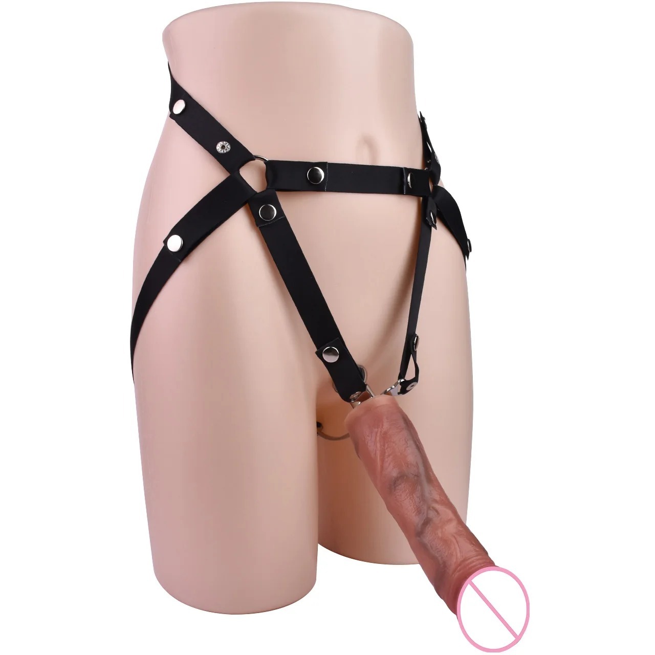 Real Silicone Dildo Male Metal Chastity Cage With Urethral Catheter PU Strapon Belt BDSM Adult Sex Toys For Men Sissies_img_3