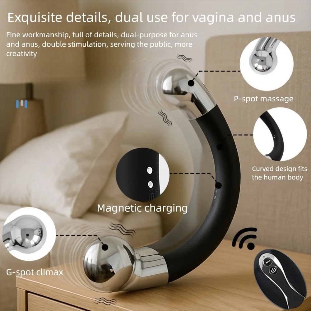Double Ended Vibrating Anal Hook Butt Plug Stainless Steel G Spot Wand Prostate Massage Vagina Stimulator Sex Toys for Men Women_img_1