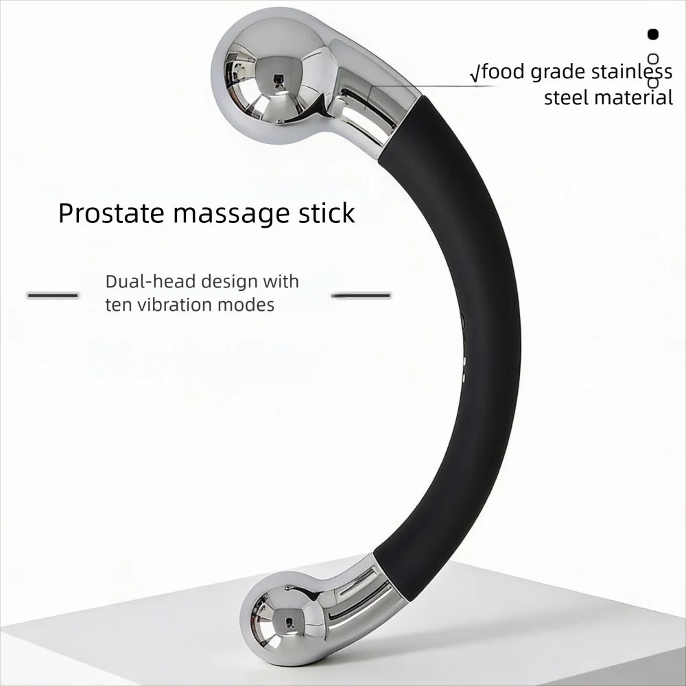 Double Ended Vibrating Anal Hook Butt Plug Stainless Steel G Spot Wand Prostate Massage Vagina Stimulator Sex Toys for Men Women_img_4