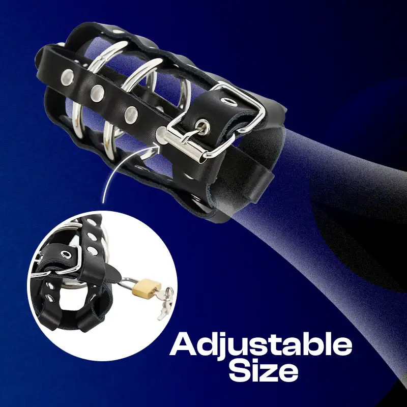 Ebon Hold - Male Leather Chastity Cage_img_7