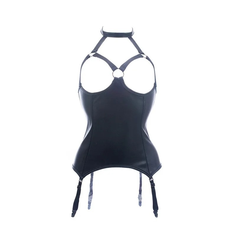 Sexy Corset Garter Belt 2pcs Set No Sock Bikini-Style Exposed-Breast Domination-Style Restraint Outfit for Nightclubs Couple Sex_img_2