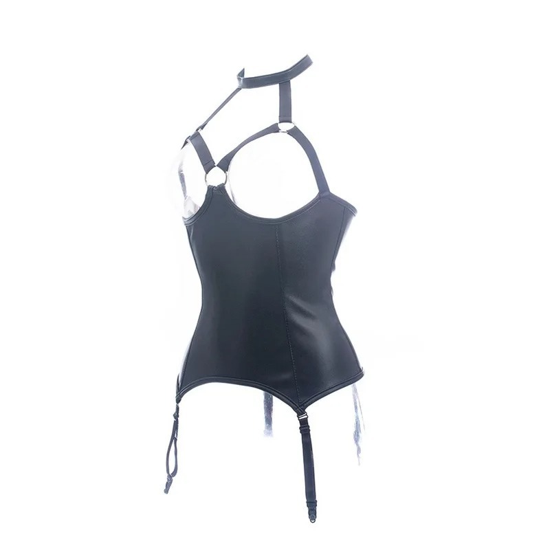 Sexy Corset Garter Belt 2pcs Set No Sock Bikini-Style Exposed-Breast Domination-Style Restraint Outfit for Nightclubs Couple Sex_img_3