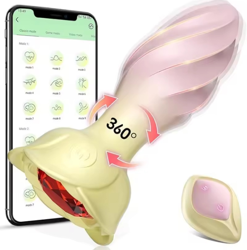 Anal plug adult sex toys APP Control Rotational vibration 10 Modes Rose Base Remote Control USB Rechargeable Waterproof Massager