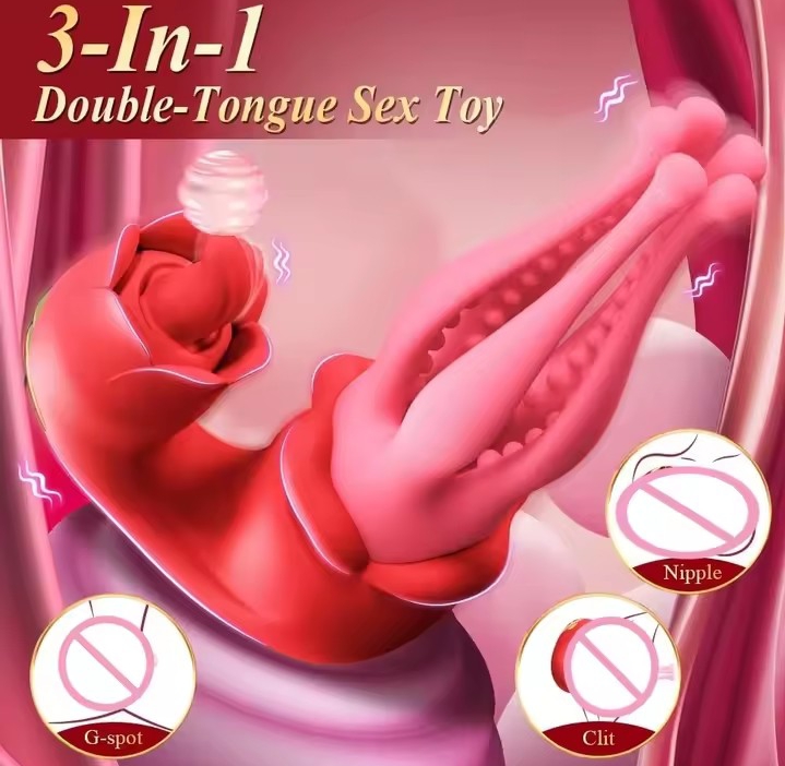 Rose Vibrador for Women 3-in-1 Tongue Licking G Spot Vibrator Clitoral Nipple Stimulator Adult Sex Toys Penis Massage_img_2