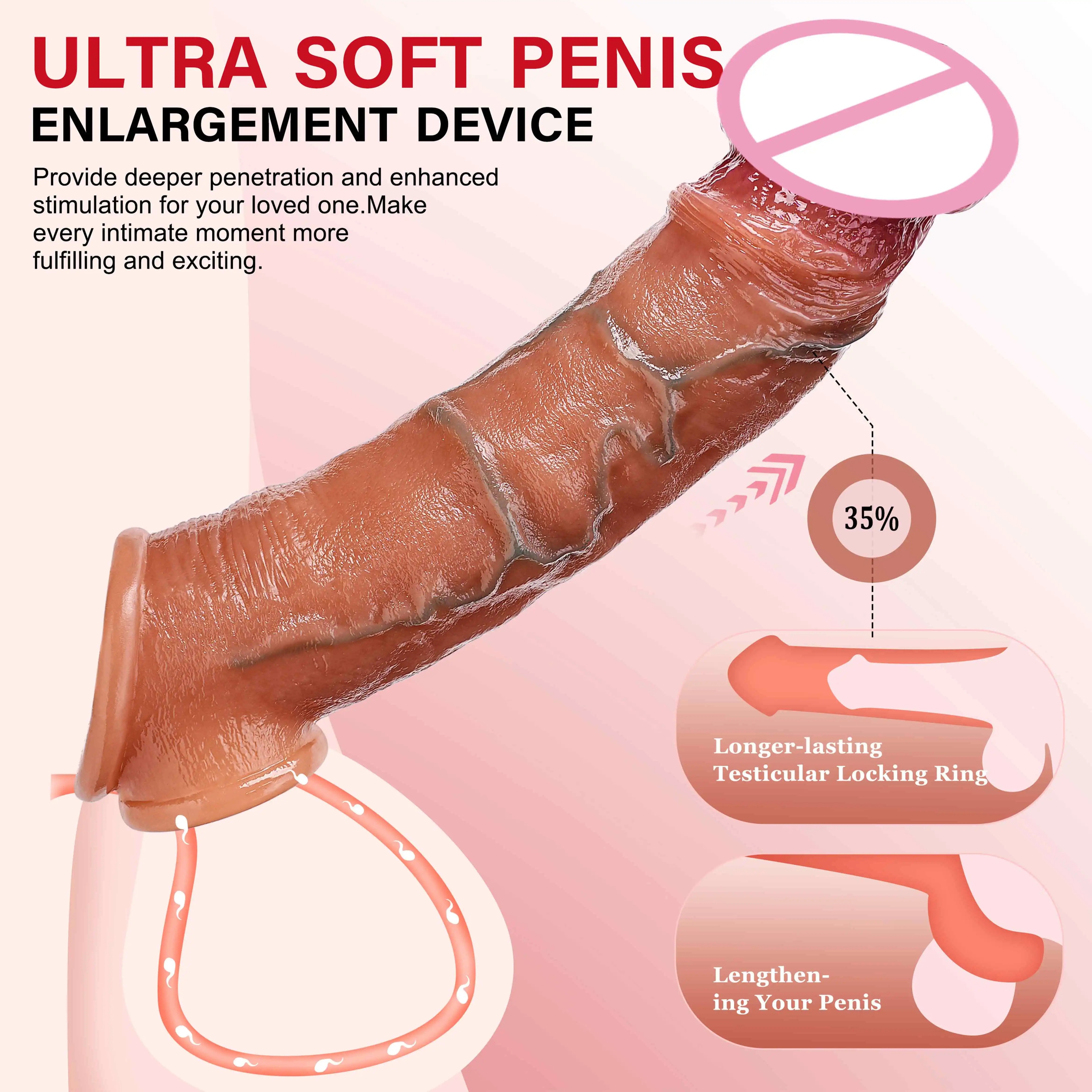 Realistic Penis Sleeve Reusable Condoms Dick Enlargement Delay Ejaculation Extender Dildo Enhancer Male Cock Sex Toys_img_4