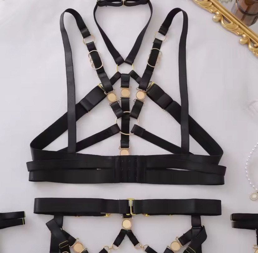Tornova Erotic Lingerie Exquisite Gem-decorated Hollow Girl Bondage Uniform Body Shaping Splicing Underwear Split Four-piece Set_img_2