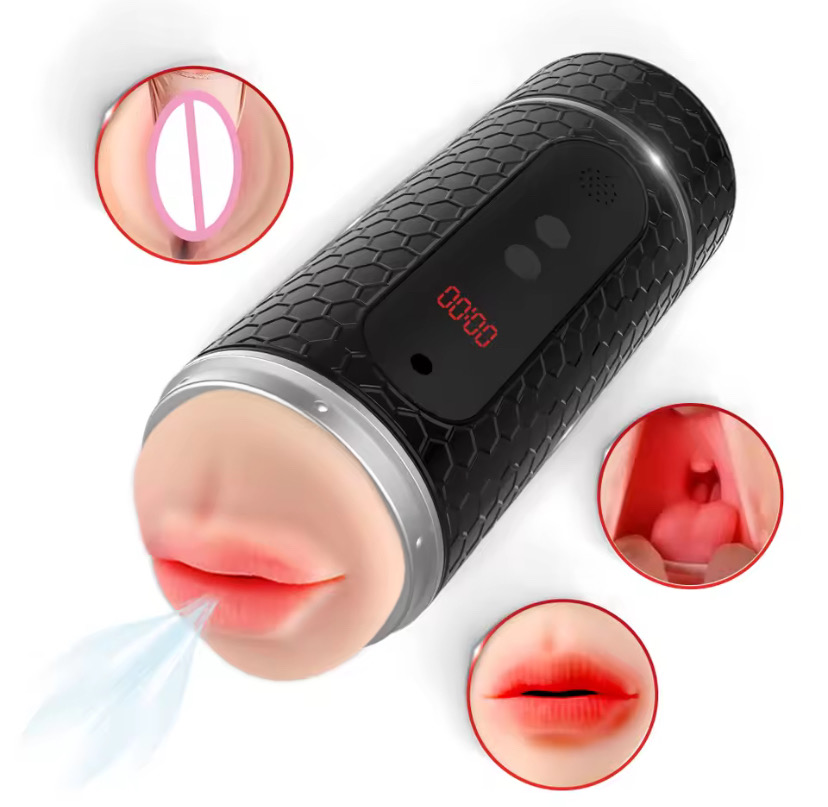 2 In 1 Automatic Male Masturbator Cup Soft Tight Pussy Blowjob Vaginal and Mouth Mold Vibrating Sucking Wriggle Men Sex Toys