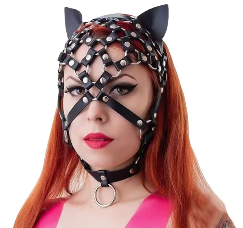 Leather Bondage Training Mask Erotic Hood Sexy Openwork Hood Nightclub Performances Props BDSM Couple Sex_img_1