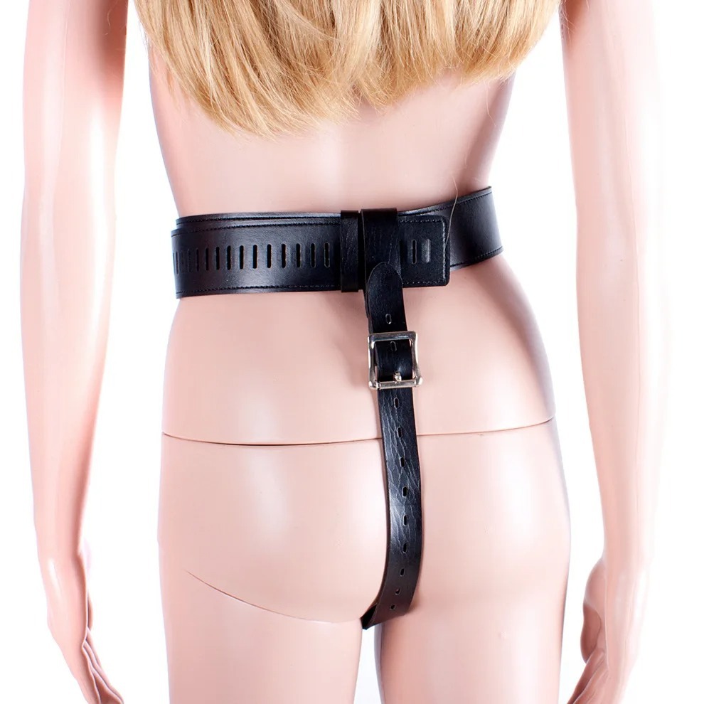 All-Weather Leather Female Training Chastity Belt with T-Shaped Wearable Chastity Pants Adjustable BDSM Couple Sex_img_2