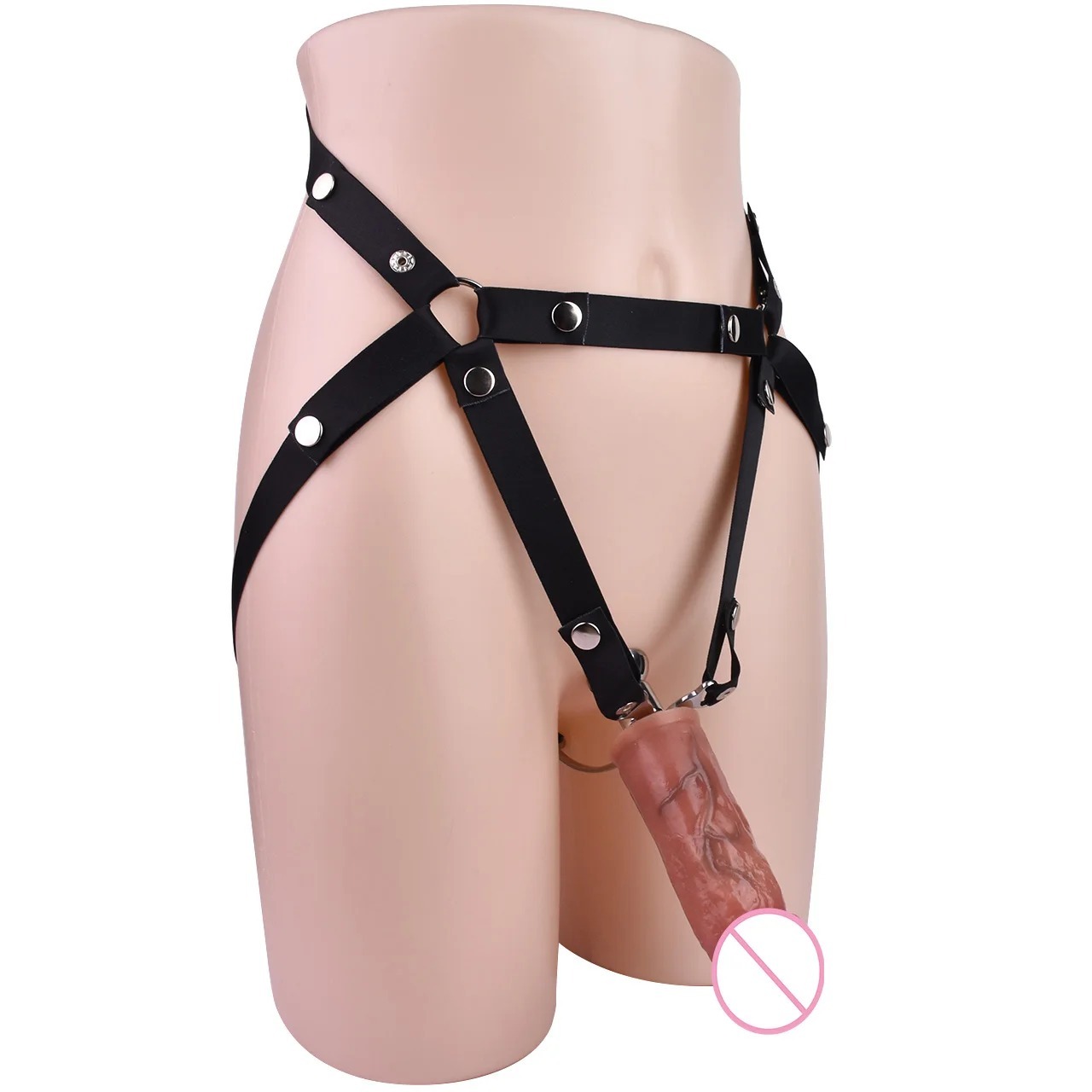 Real Silicone Dildo Male Metal Chastity Cage With Urethral Catheter PU Strapon Belt BDSM Adult Sex Toys For Men Sissies_img_2