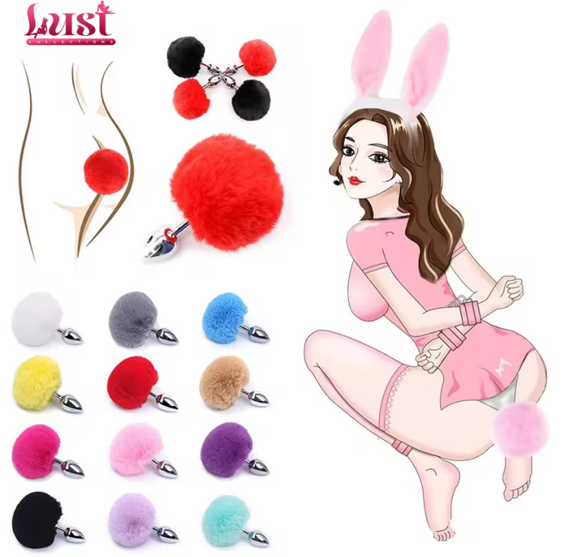 Metal Plush Rabbit Tail Anal Plug Butt Plug Prostate Massager Rabbit Ear BDSM Cosplay Erotic Sex Toys for Women Adults Sex Game