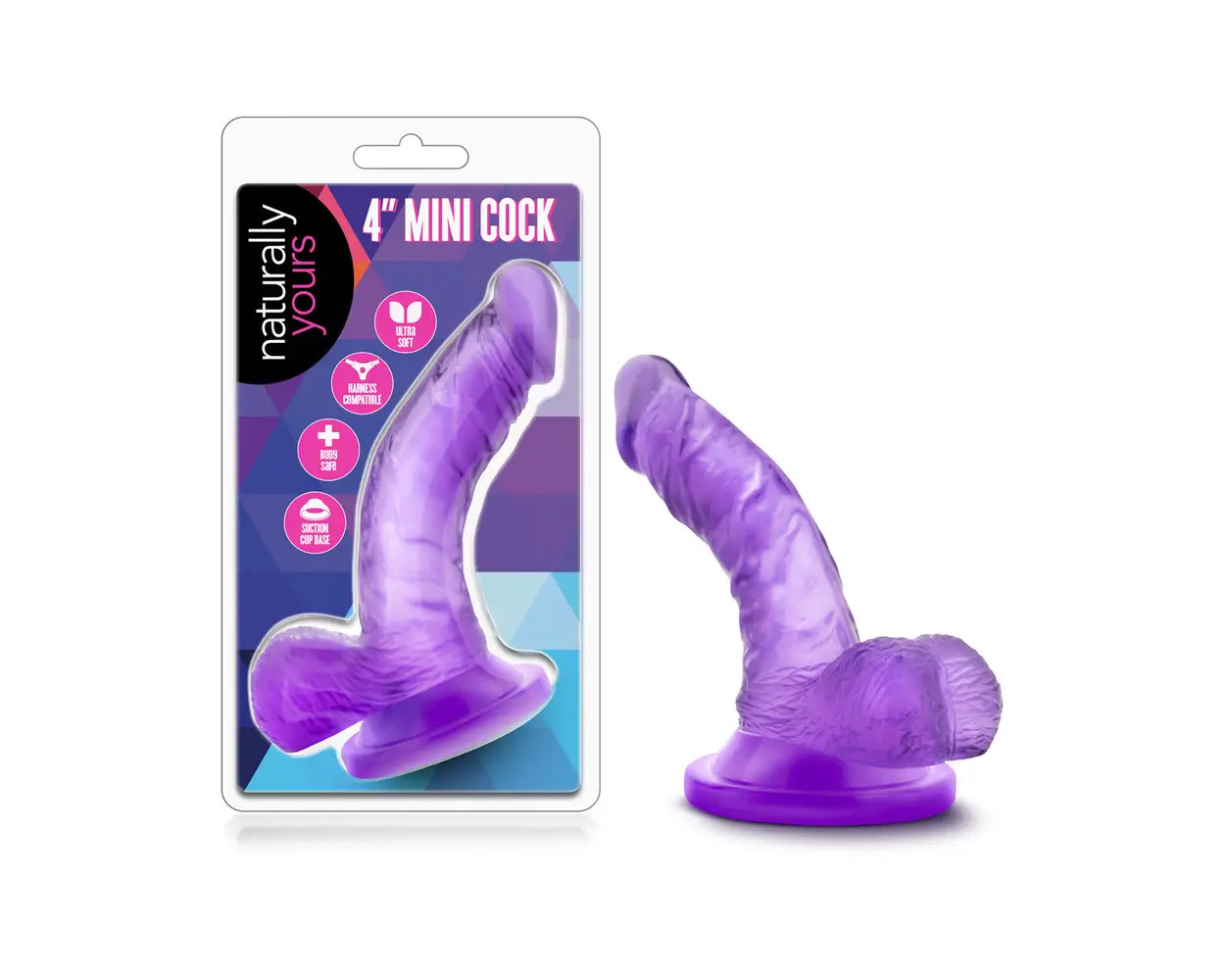 NATURALLY YOURS - 4-INCH MINI COCK DILDO WITH BALLS PURPLE_img_2