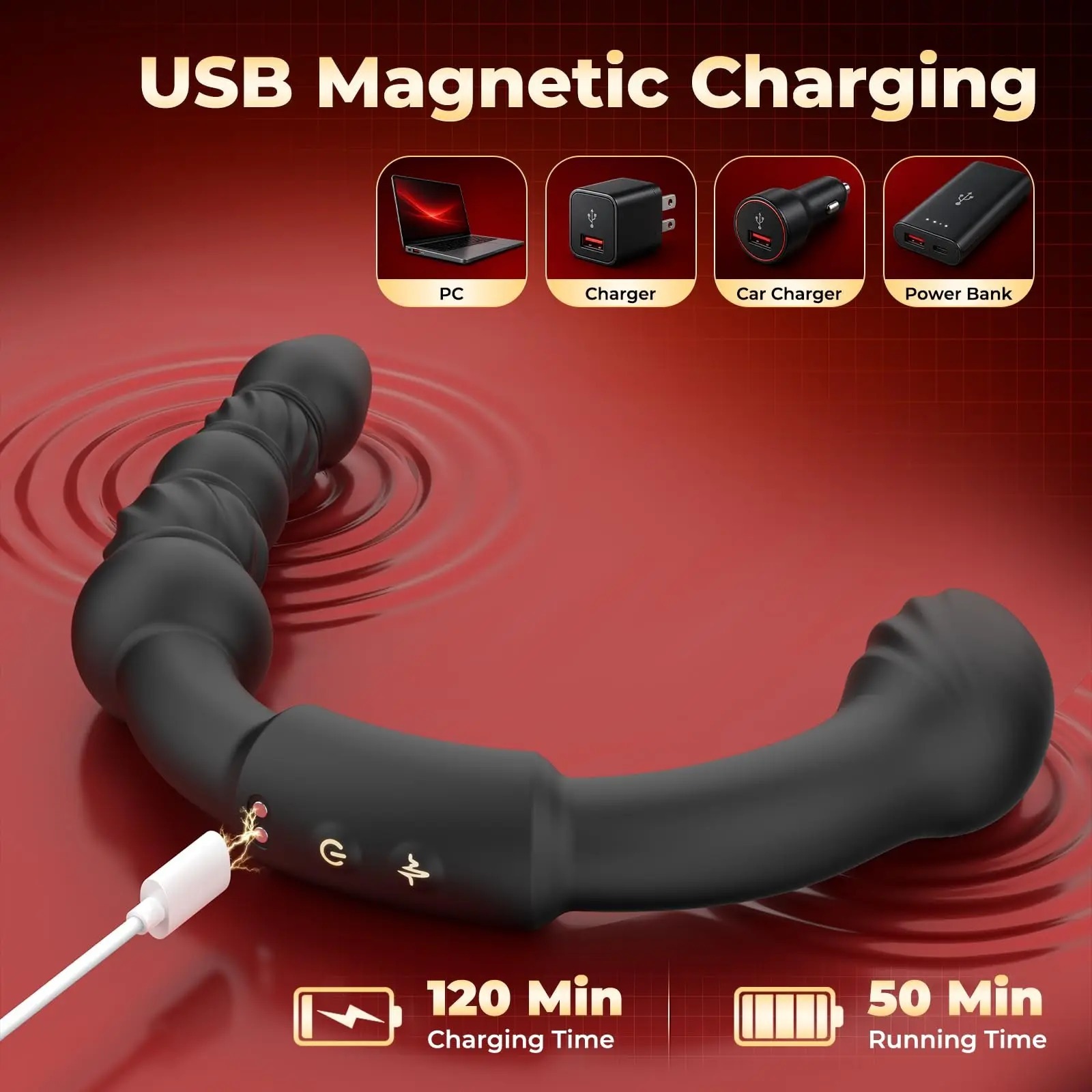 Dual-Ended Vibrating Prostate Massager Curved Anal Dildo Butt Plug Vibrator Rotation Anal Beads Adult Sex Toys for men_img_2