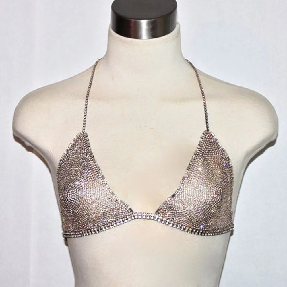 Fashionable Sexy Diamond-Studded Bras Sparkling Body Chains Nightclub Wear Props Adjustable Couple Sex_img_4