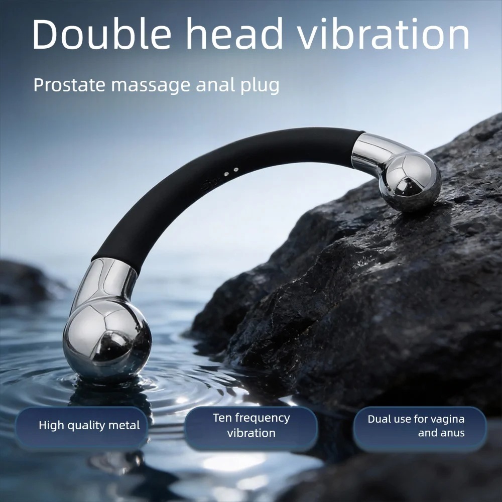 Double Ended Vibrating Anal Hook Butt Plug Stainless Steel G Spot Wand Prostate Massage Vagina Stimulator Sex Toys for Men Women_img_5