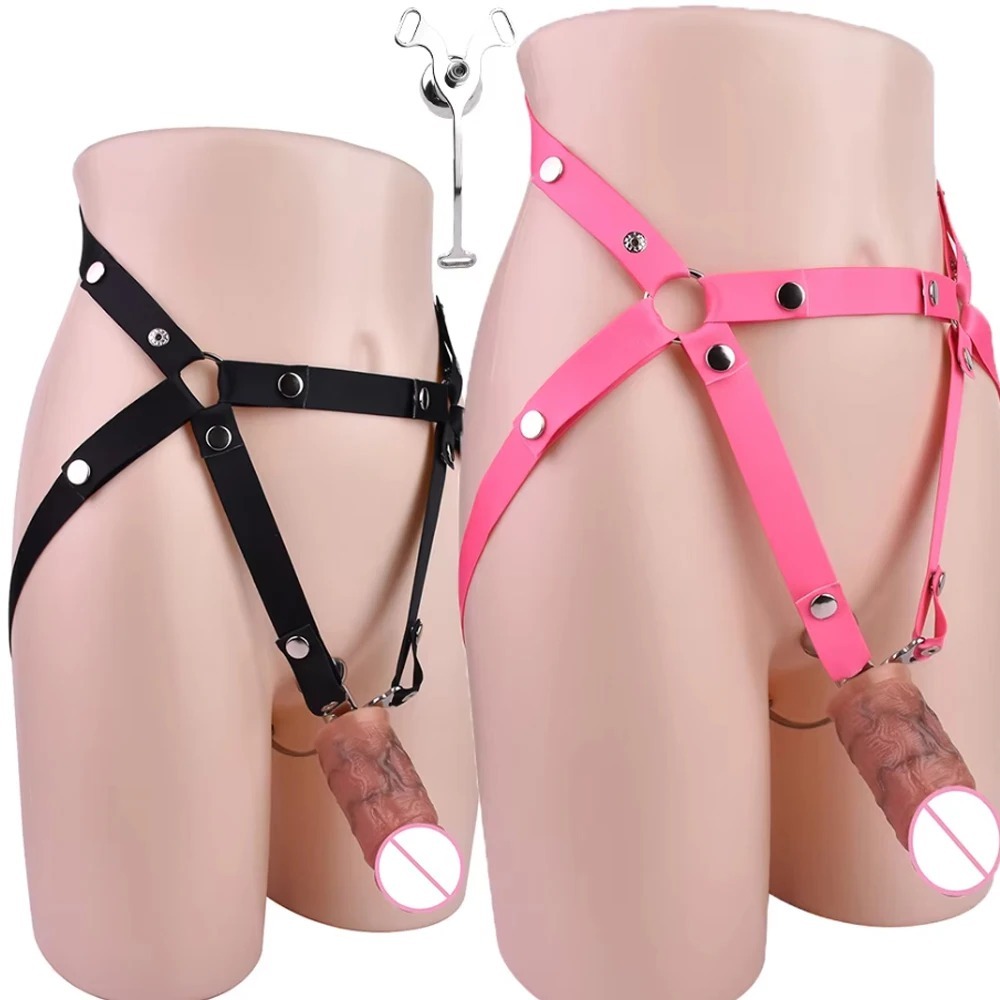 Real Silicone Dildo Male Metal Chastity Cage With Urethral Catheter PU Strapon Belt BDSM Adult Sex Toys For Men Sissies_img_0