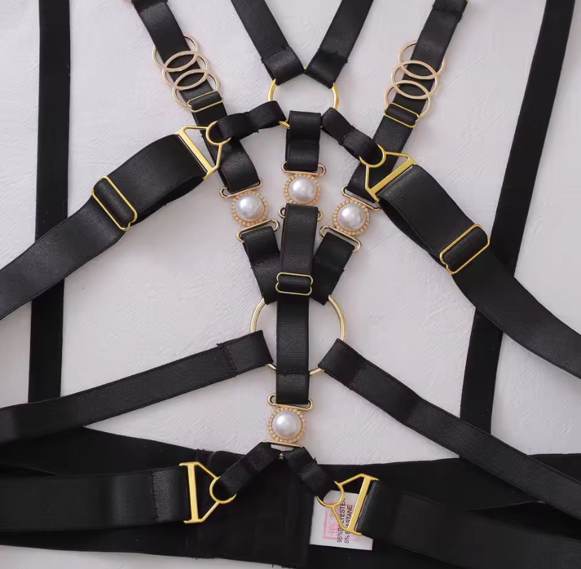 Tornova Erotic Lingerie Exquisite Gem-decorated Hollow Girl Bondage Uniform Body Shaping Splicing Underwear Split Four-piece Set_img_4
