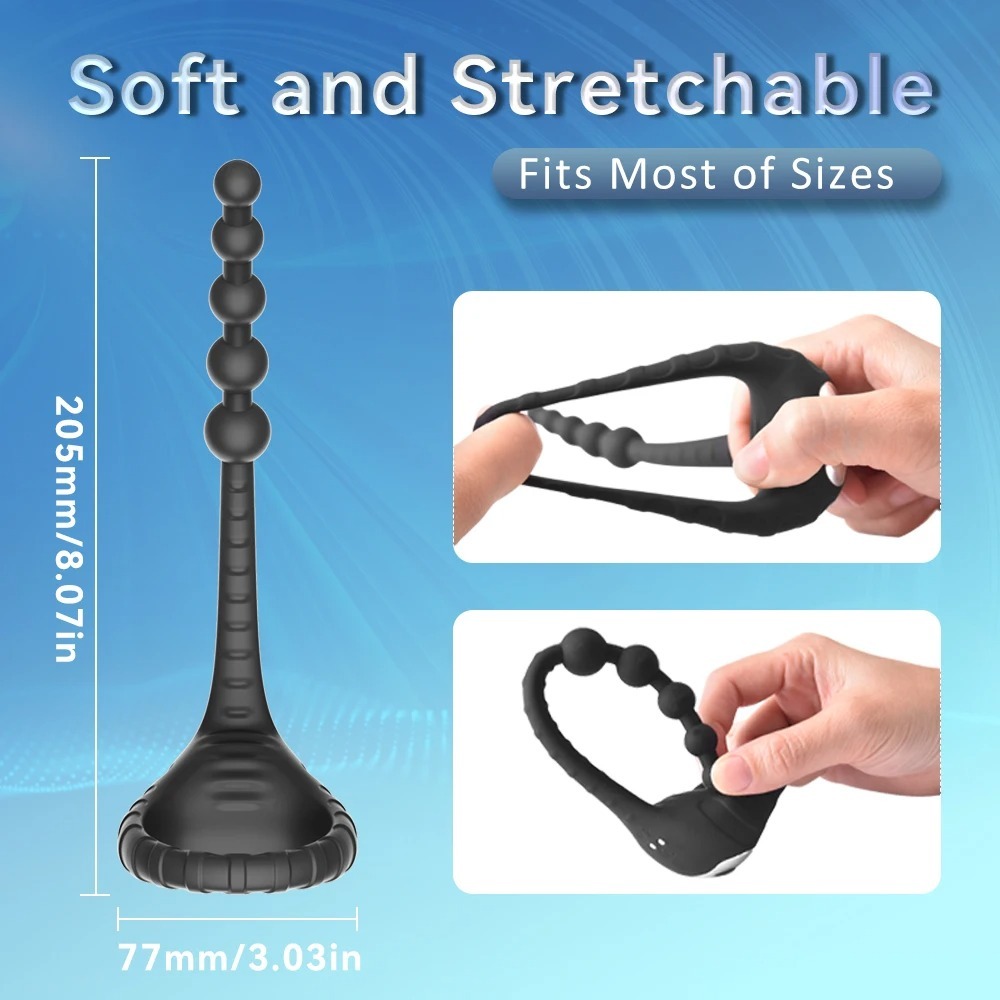 Cock Ring Vibrator with Anal Beads Butt Plug 10 Vibration Remote Controlled Anal Plug Prostate Massager Couples Sex Toy for Man_img_3