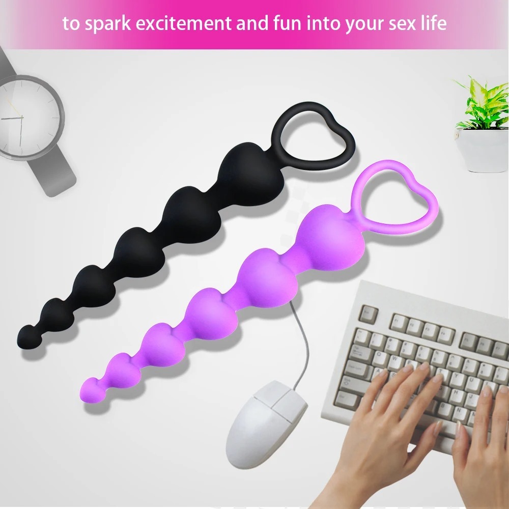 Flexible Silicone Long Anal Beads Butt Plug Heart Shape Waterproof Anal Sex Toy for Man Women Couple No Vibrator Bullet Sex Shop_img_6