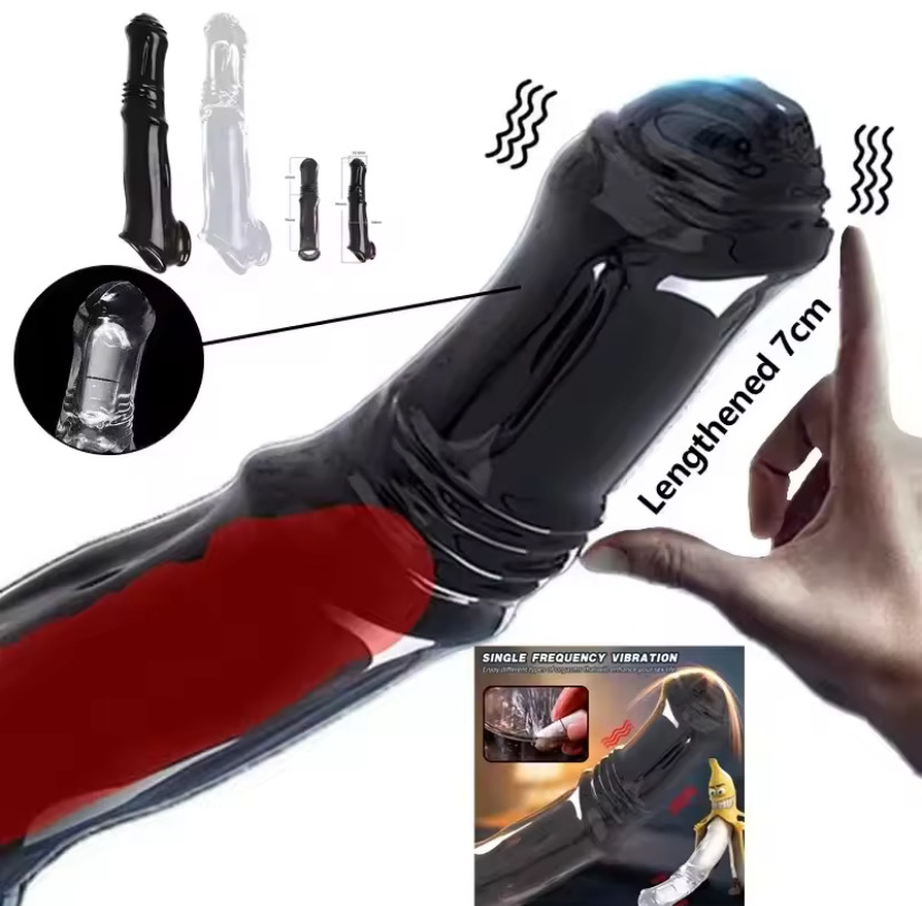 Vibrator Penis Enlargement Sleeve Penis Extender 7cm Dick Reusable Condom Delay Ejaculation Sex Toys For Men Sex Products_img_1
