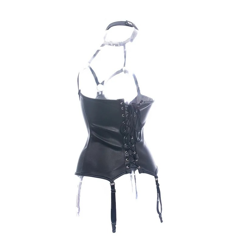 Sexy Corset Garter Belt 2pcs Set No Sock Bikini-Style Exposed-Breast Domination-Style Restraint Outfit for Nightclubs Couple Sex_img_1