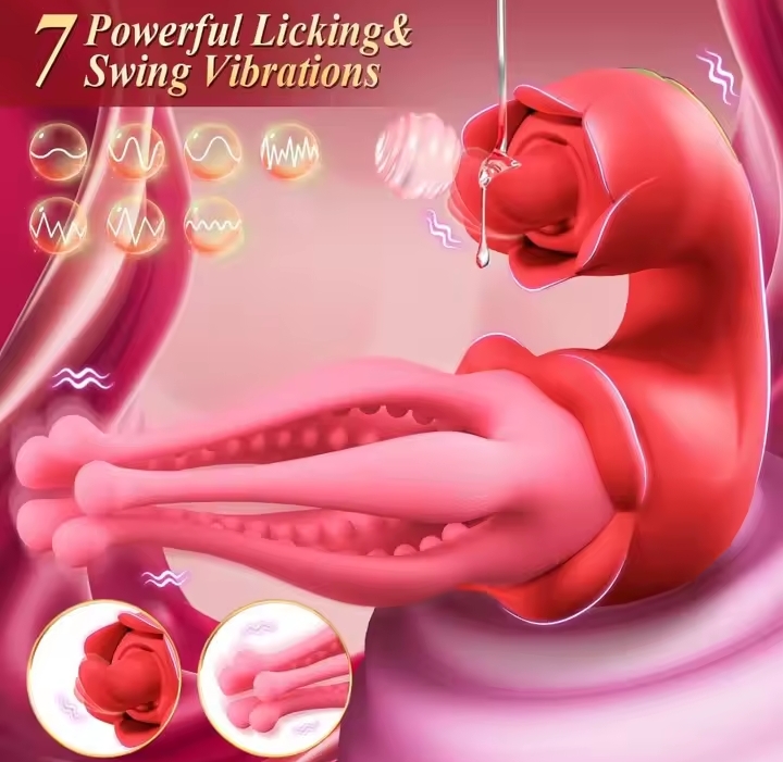 Rose Vibrador for Women 3-in-1 Tongue Licking G Spot Vibrator Clitoral Nipple Stimulator Adult Sex Toys Penis Massage_img_1