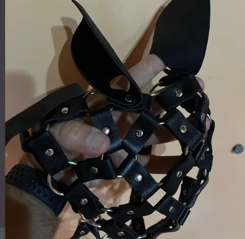 Leather Bondage Training Mask Erotic Hood Sexy Openwork Hood Nightclub Performances Props BDSM Couple Sex_img_2