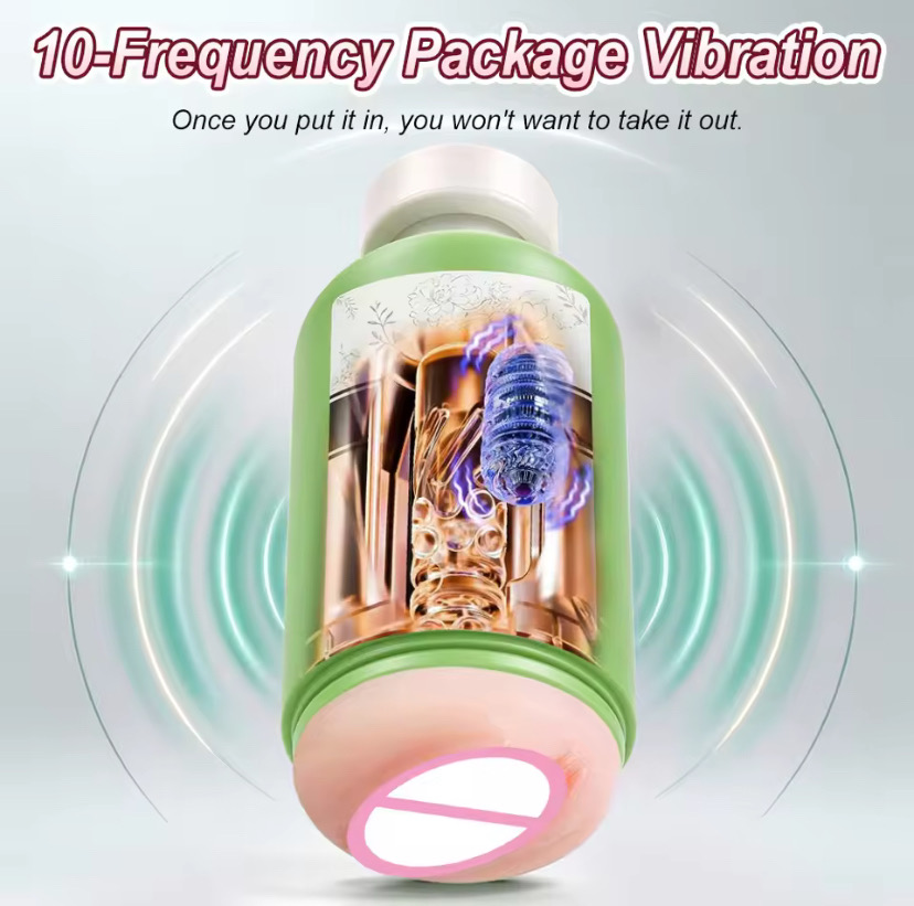 Camouflaged Bottle Shape Male Masturbator Cup 10 Frequency Vibrating Realistic Pocket Pussy Penis Oral Sex Toy for Men Travel_img_1