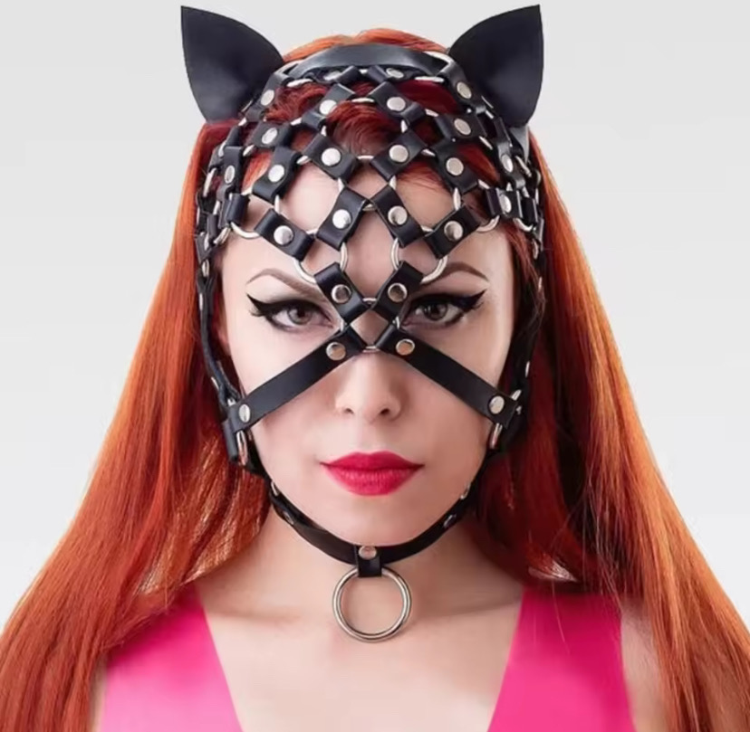 Leather Bondage Training Mask Erotic Hood Sexy Openwork Hood Nightclub Performances Props BDSM Couple Sex_img_3