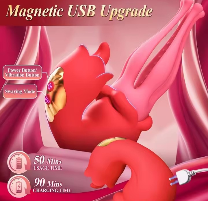 Rose Vibrador for Women 3-in-1 Tongue Licking G Spot Vibrator Clitoral Nipple Stimulator Adult Sex Toys Penis Massage_img_4