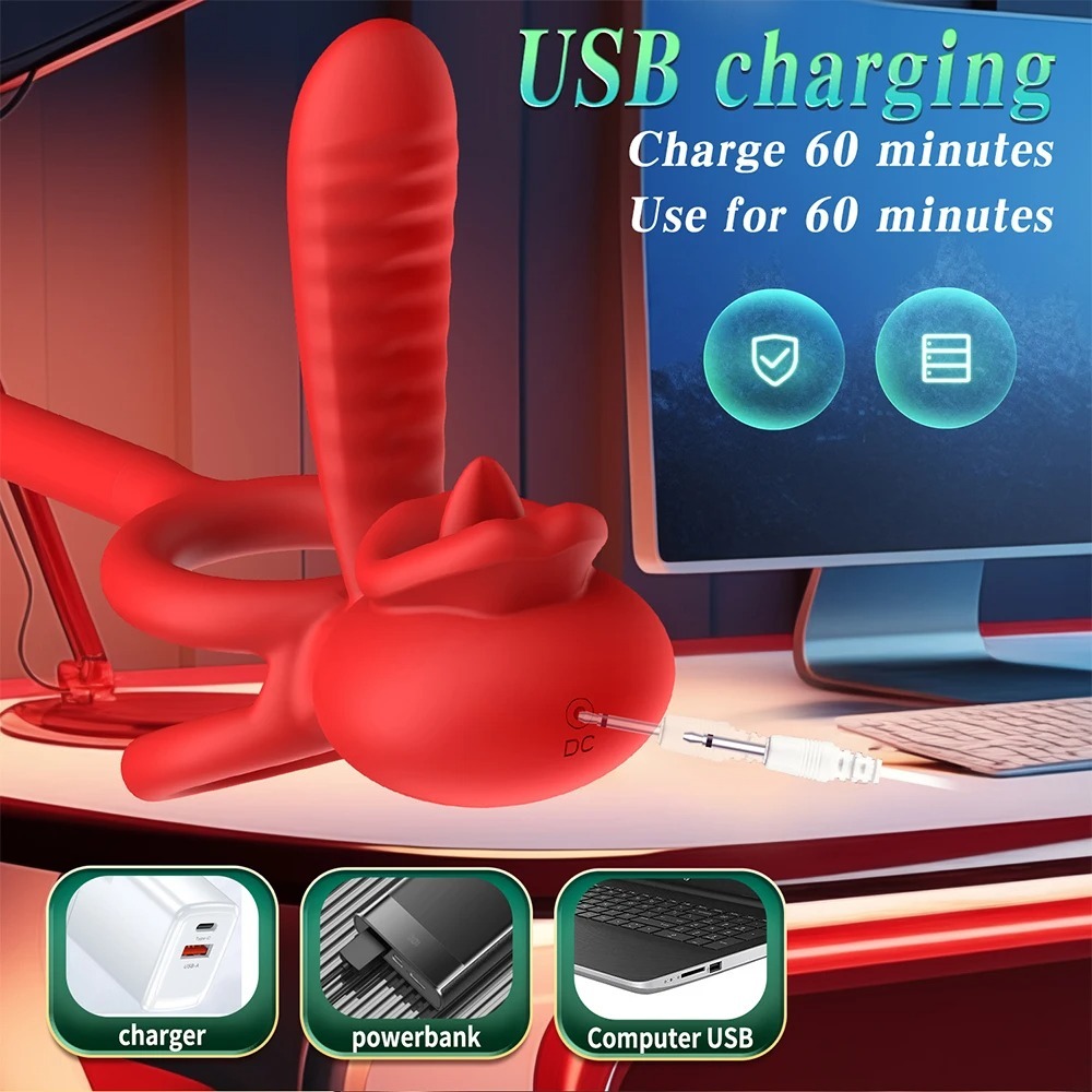 App Vibrating Penis Ring Vibrator with Sexy Licking Mouth G Spot Clitoral Stimulator Cock Rings Couples Adult Sex Toys for Men_img_3
