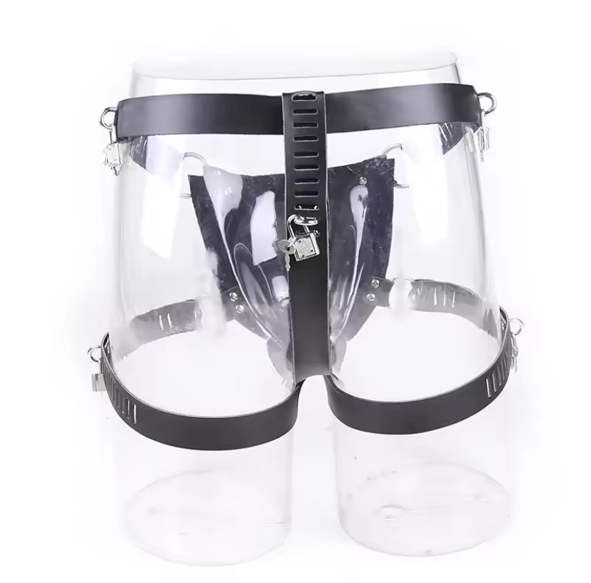SM Bondage Flirting Male Utensil Chastity Pants Leather Strap Adult Birdcage Sexy Underwear Couple Sex_img_2
