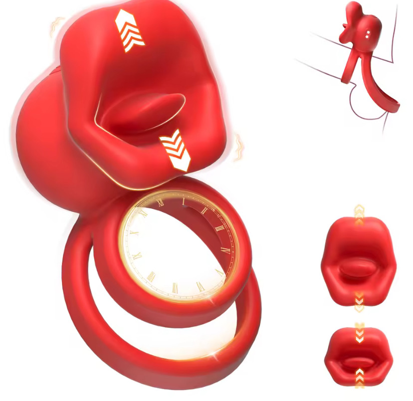 Vibrating Penis Ring with Tongue Licking Clitoral Stimulator Delay Ejaculation Cockring Penisring Sex Toys for Men Adults 18